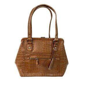 *Liz Claiborne Handbag Purse Tan Faux Leather Croc Embossed Satchel Vintage Y2K